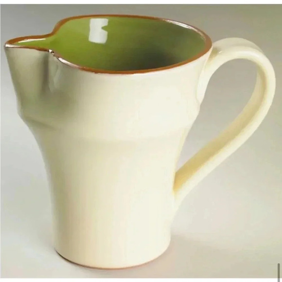 Vietri Cucina Fresca Glazed Pitcher. Made In Italy. Cream exterior/sage interior - Picture 8 of 8